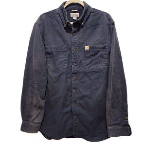 Carhartt Men's Heavy Work Shirt Navy Relaxed Fit Long Sleeve Size Large Tall